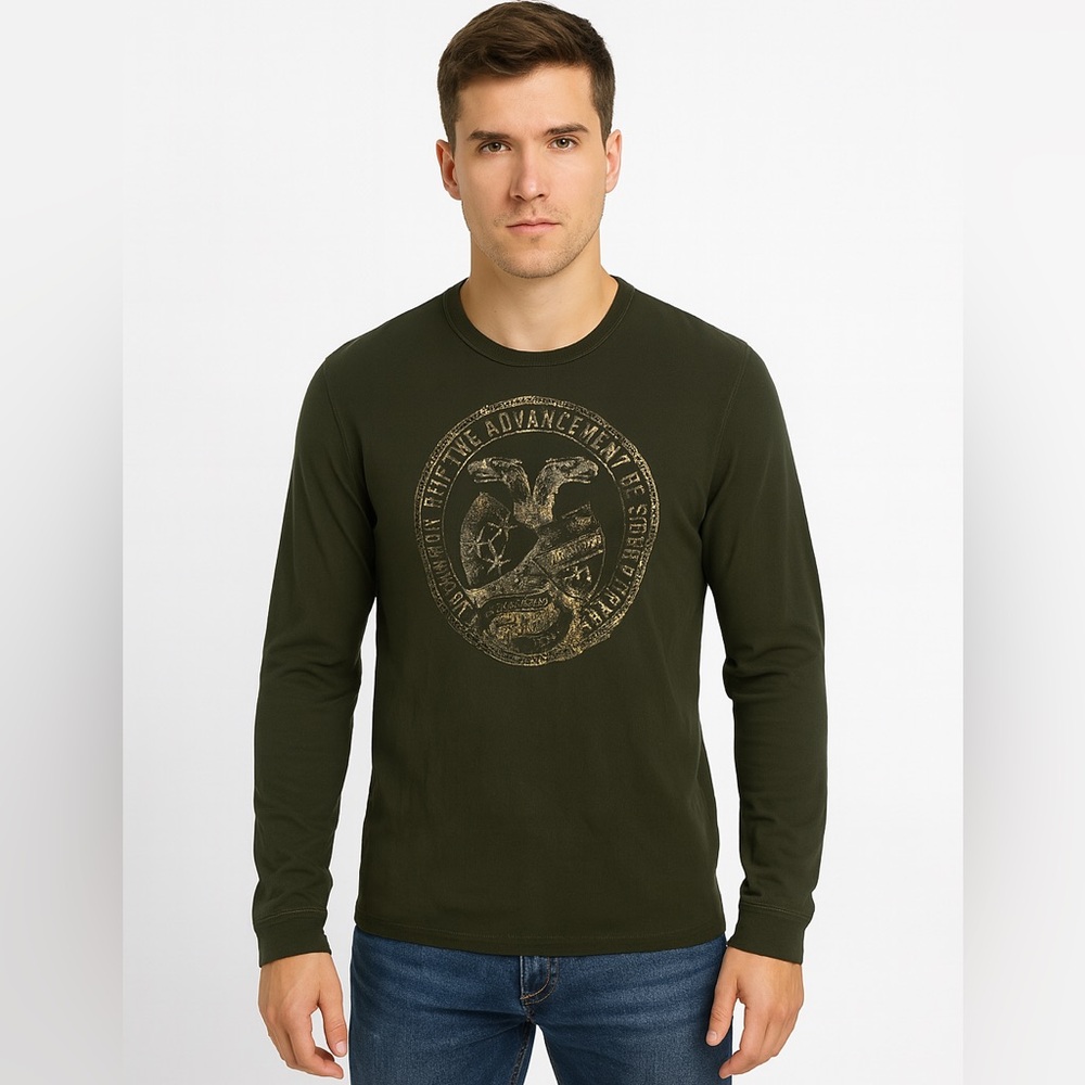 Guess Green Waffle Knit Green Casual Long Sleeved Graphic T Shirt Men’s …